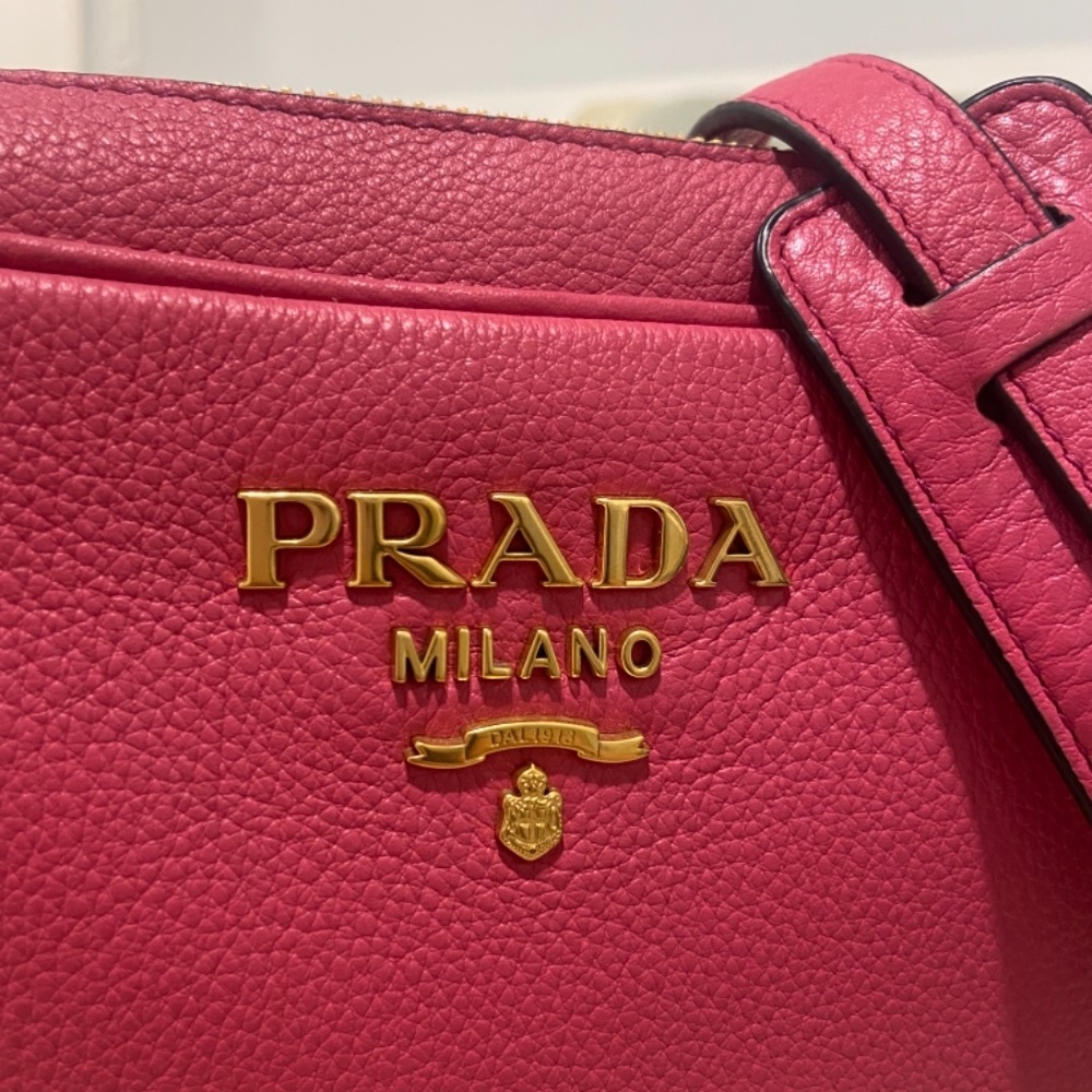 Prada Vitello Phenix Leather Peonia Pink Shoulder Camera Bag 1BH103 - Picture 8 of 15